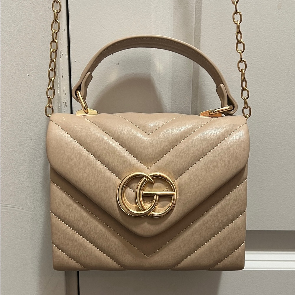 Tan Beige Quilted Leather Shoulder Bag